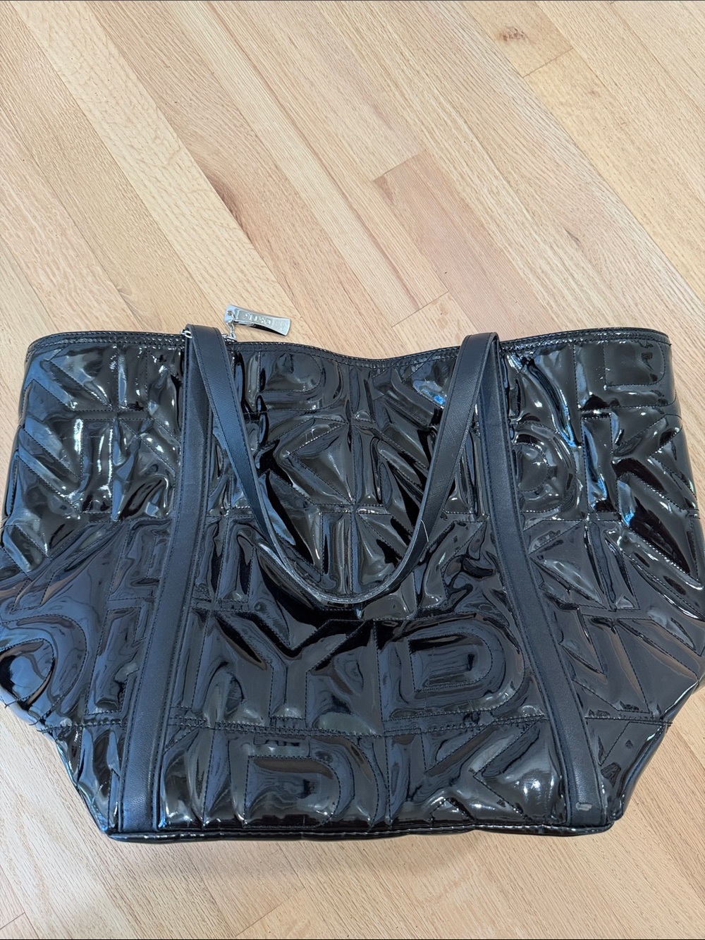 Donna Karan Black Patent Logo Tote